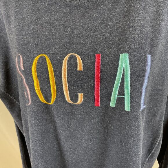 Wildfox Sweatshirt Top Navy Blue XL Multi-Color Embroidered Lettering Social - Picture 12 of 12